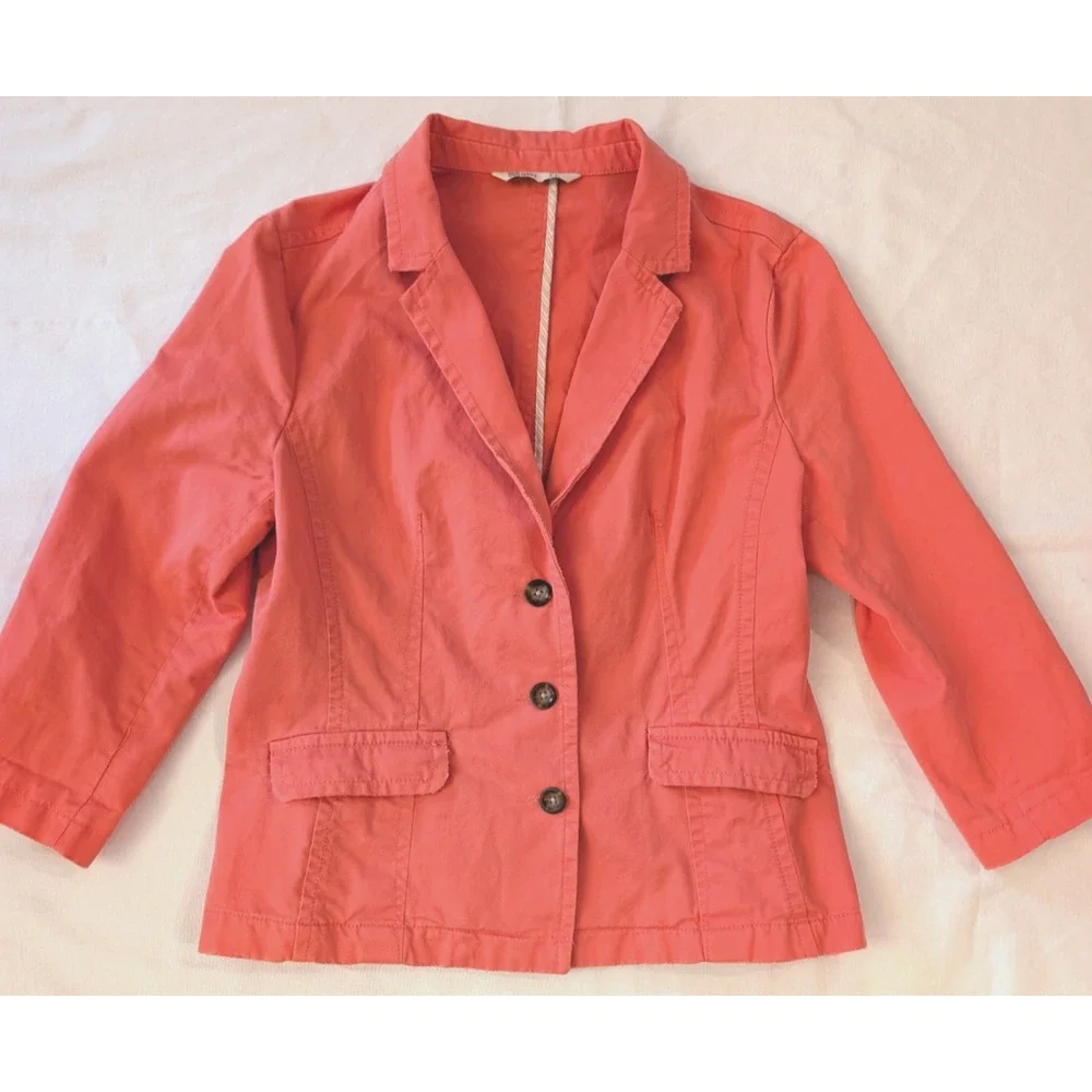 Old Navy Womens Large Coral Cotton Blazer 3/4 Sleeve 3 Button Jacket L - Picture 1 of 11